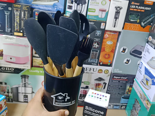 12 pcs Silicone kitchen Utensils Set wooden Handle