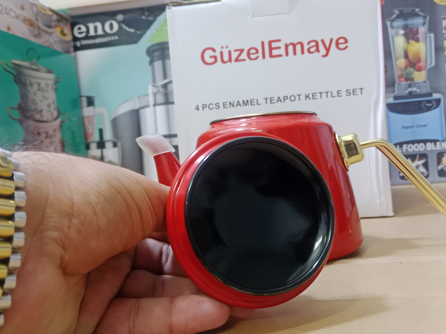 Turkish GuzelEmaye 2pcs Enamel Teapot kettle 1000ml and 2100ml