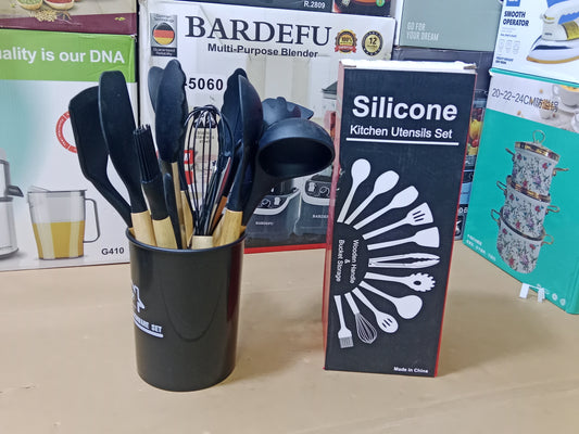 12 pcs Silicone kitchen Utensils Set wooden Handle