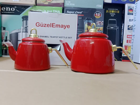 Turkish GuzelEmaye 2pcs Enamel Teapot kettle 1000ml and 2100ml