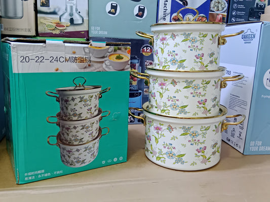 Enamel coating cookware set 3 sizes 20cm/22cm/24cm