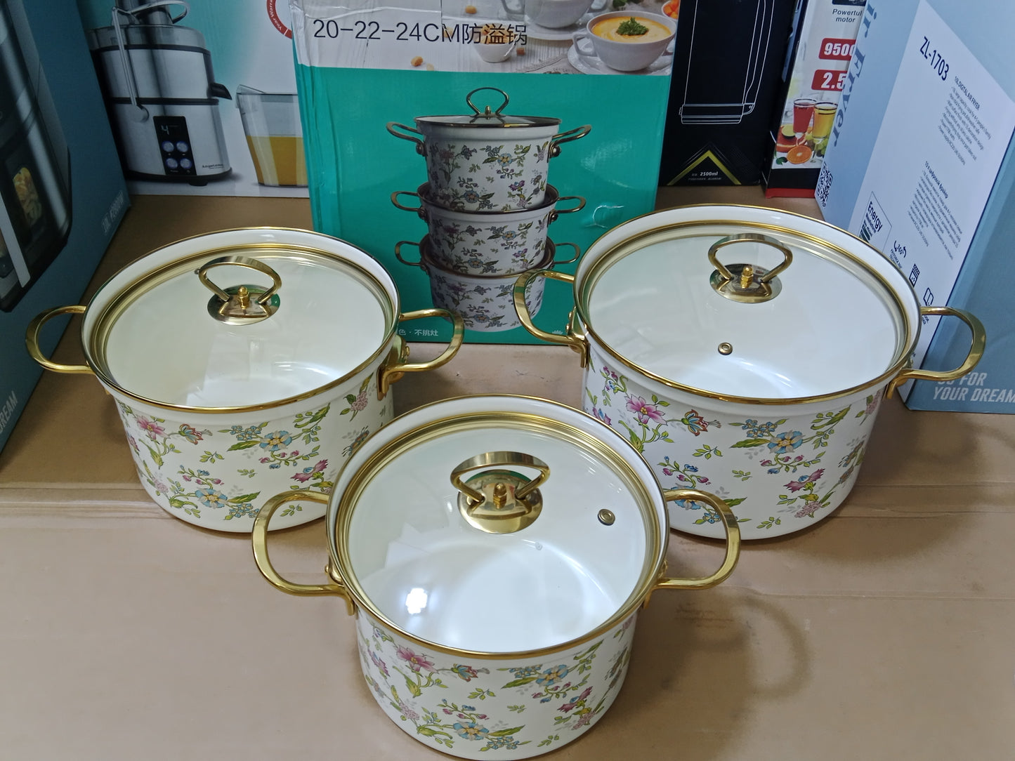 Enamel coating cookware set 3 sizes 20cm/22cm/24cm