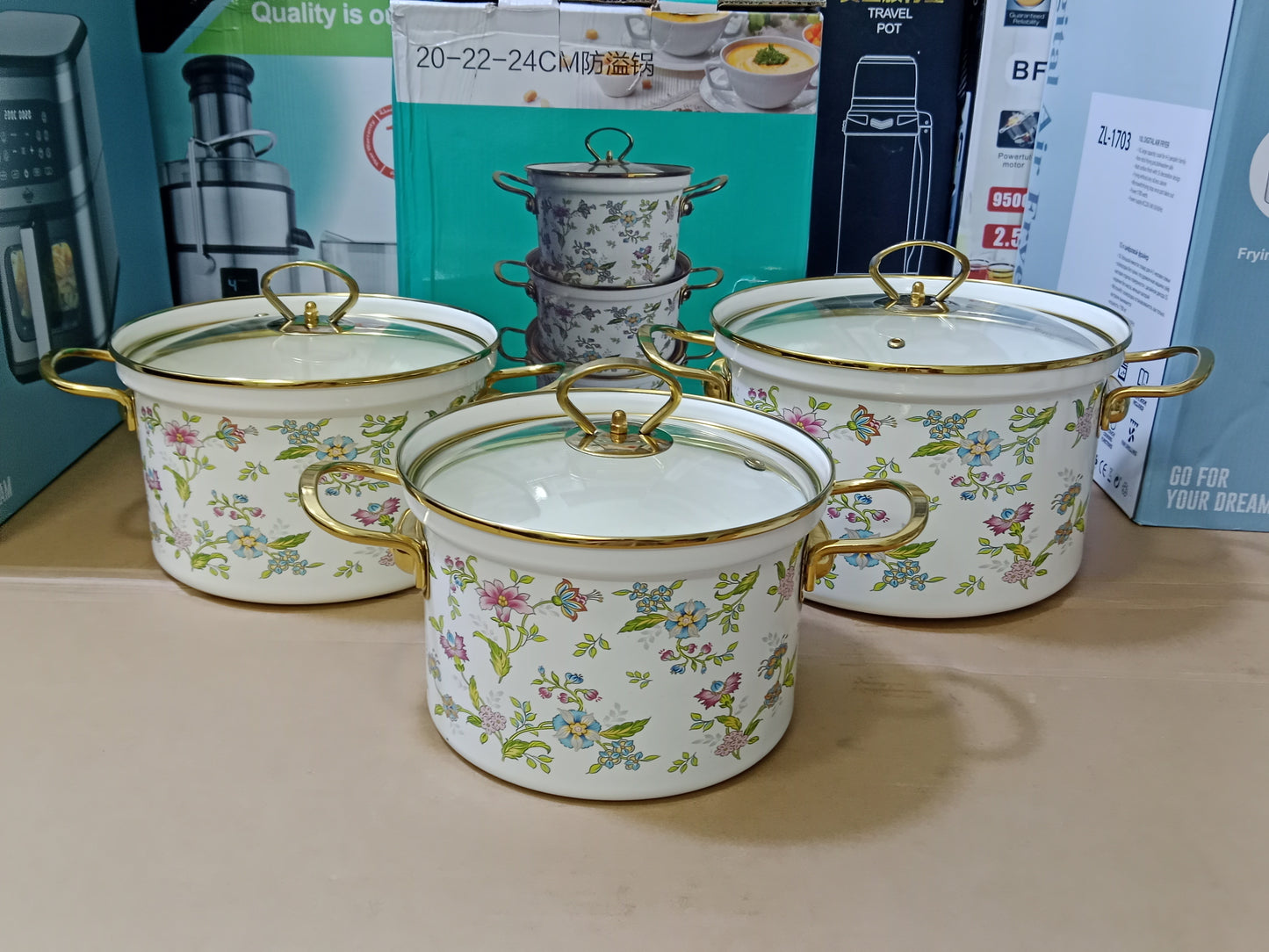 Enamel coating cookware set 3 sizes 20cm/22cm/24cm